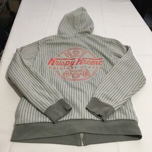 Krispy Kreme Hoodie Full Zip Mens Medium Gray Pinstripe Graphic Logo